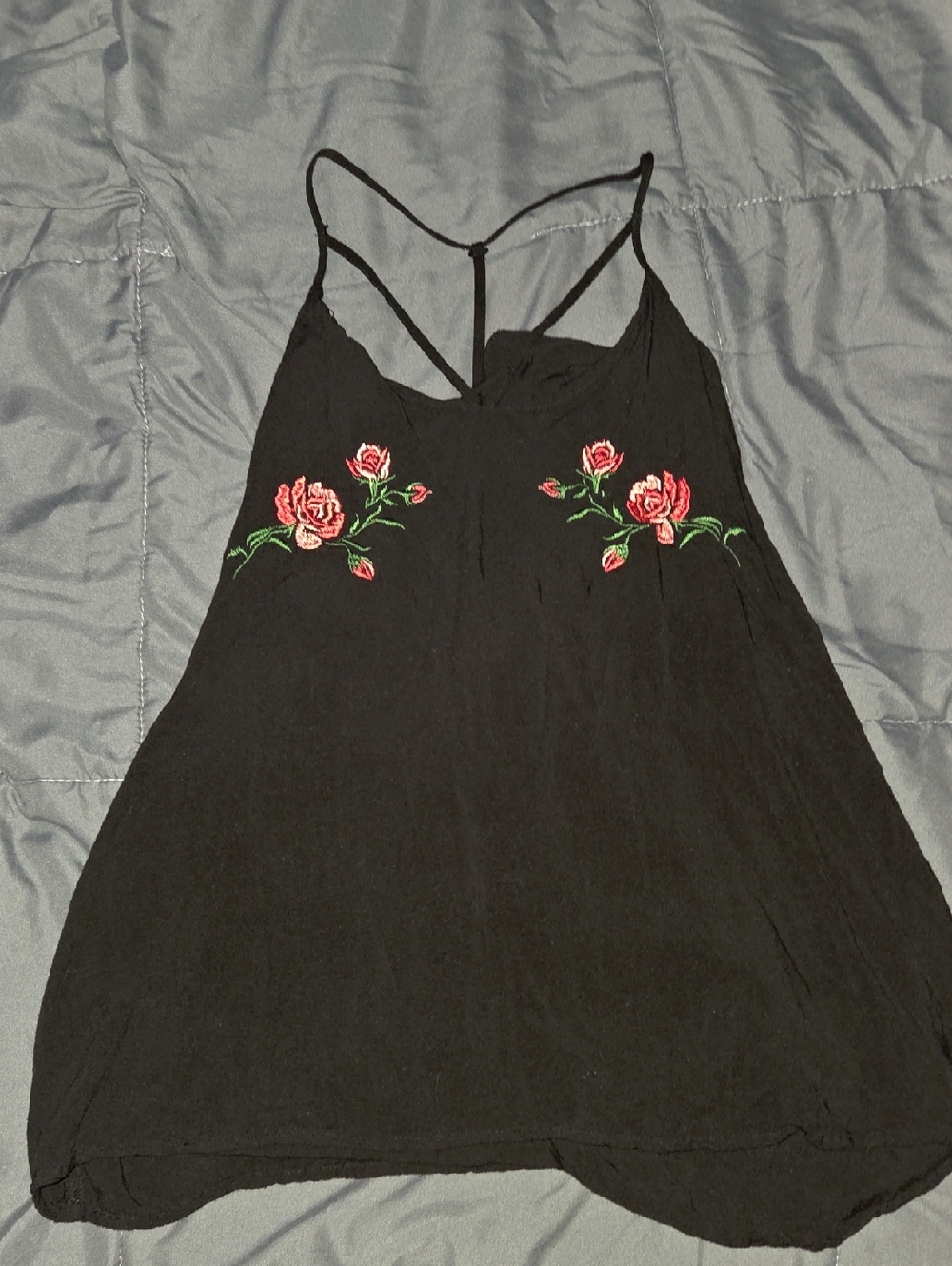 No Boundaries Black Floral Rose Embroidered Camisole